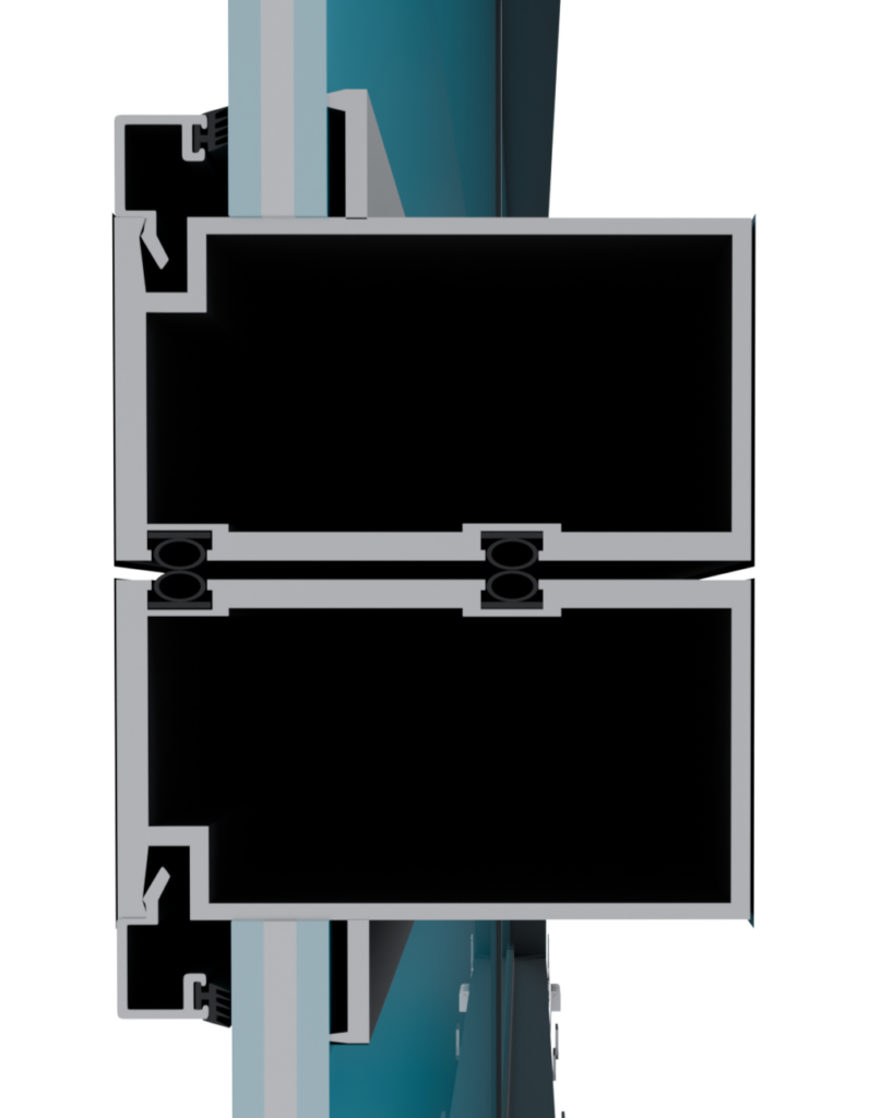 Cross-section of the AA Impact aluminum door frame profile showing the impact glass channel and reinforcement.